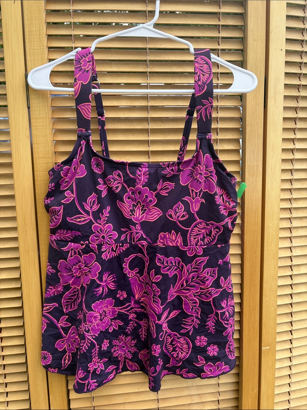 Lands' End Purple Swim Top with Hot Pink Floral Print 10/12 size